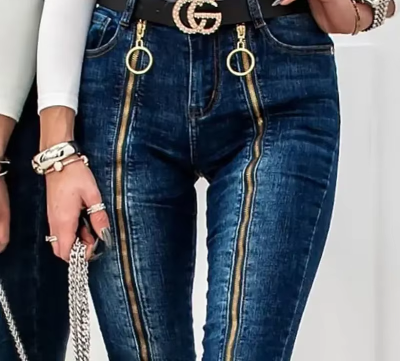 Faux Zipper Front Skinny Jeans