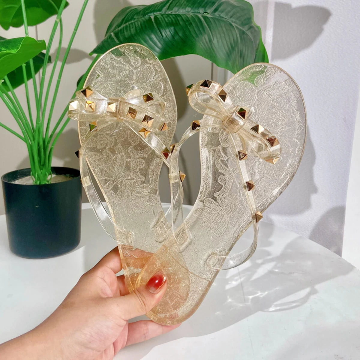 Rivet Jelly Thong Sandals