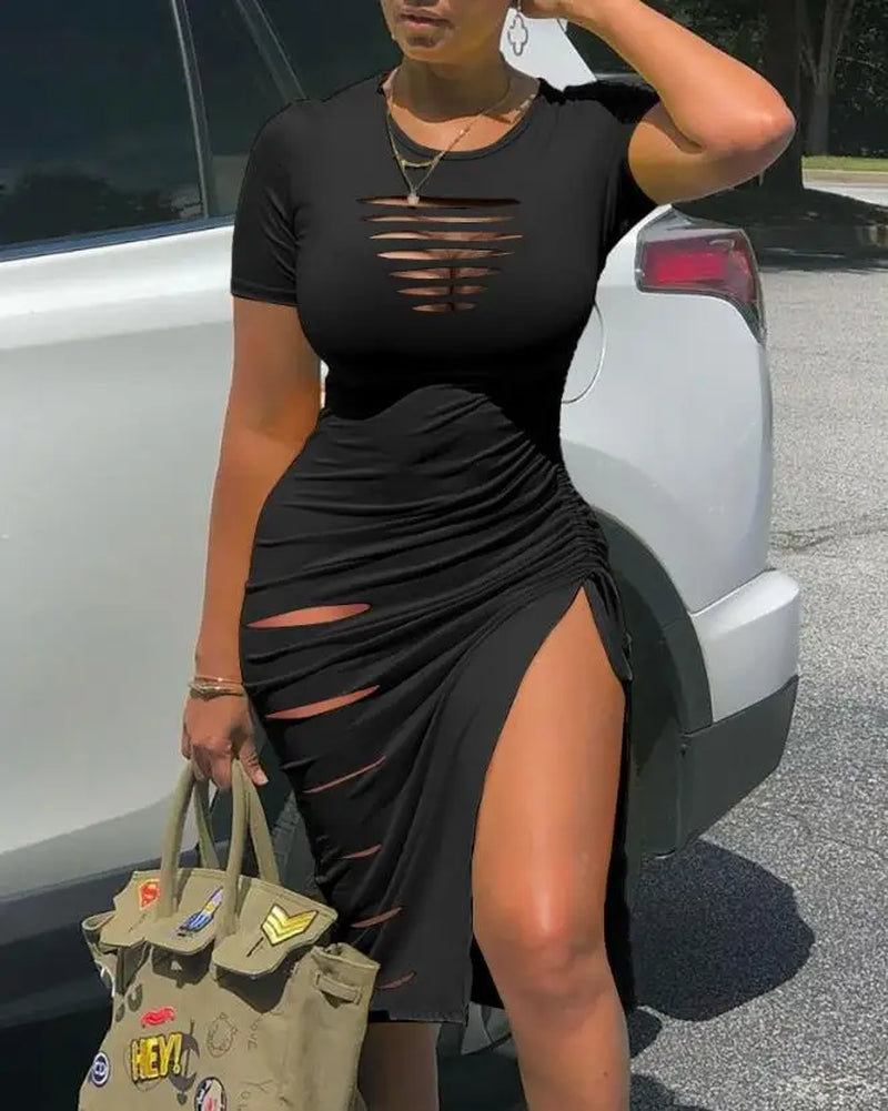 Ladder cutout ruched dress