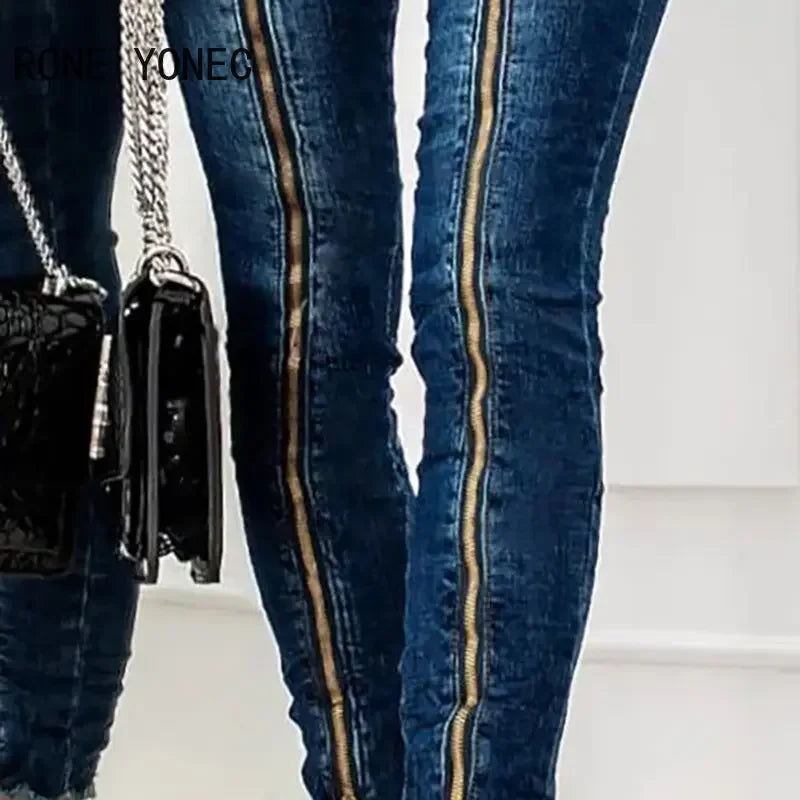 Faux Zipper Front Skinny Jeans