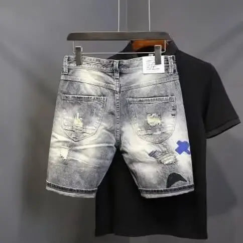 Slim Ripped Denim Shorts