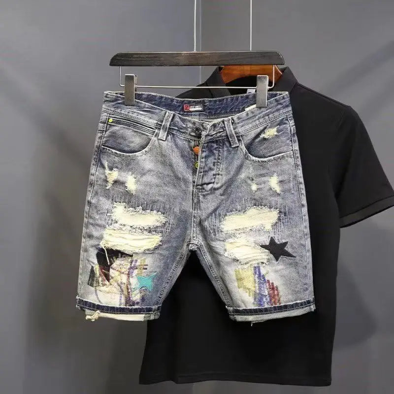Slim Ripped Denim Shorts