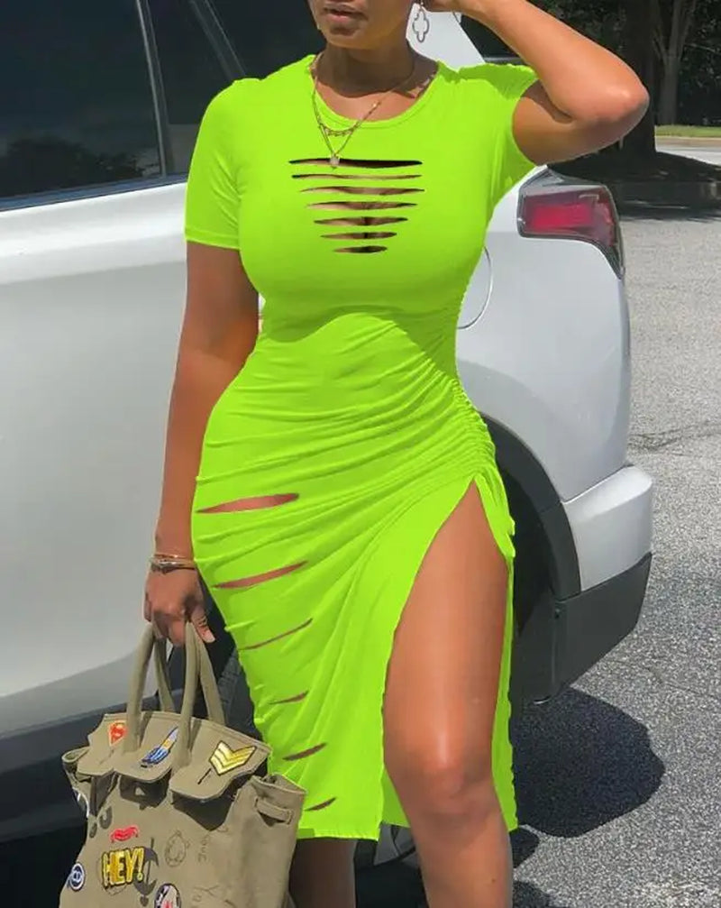 Ladder cutout ruched dress