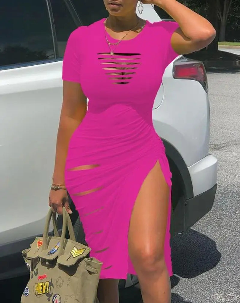 Ladder cutout ruched dress