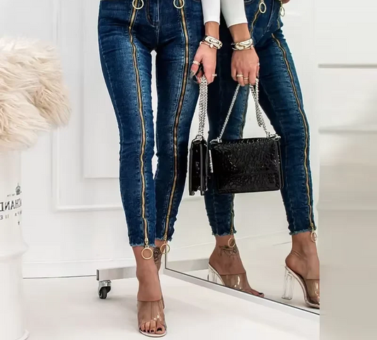 Faux Zipper Front Skinny Jeans 