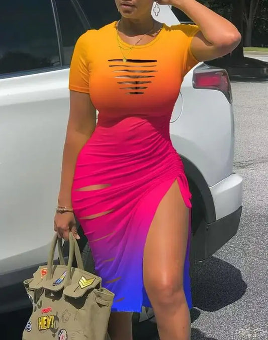 Ladder cutout ruched dress